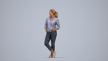 3D scanned woman standing casual, photorealistic archviz people for Enscape and SketchUp, top-down view render