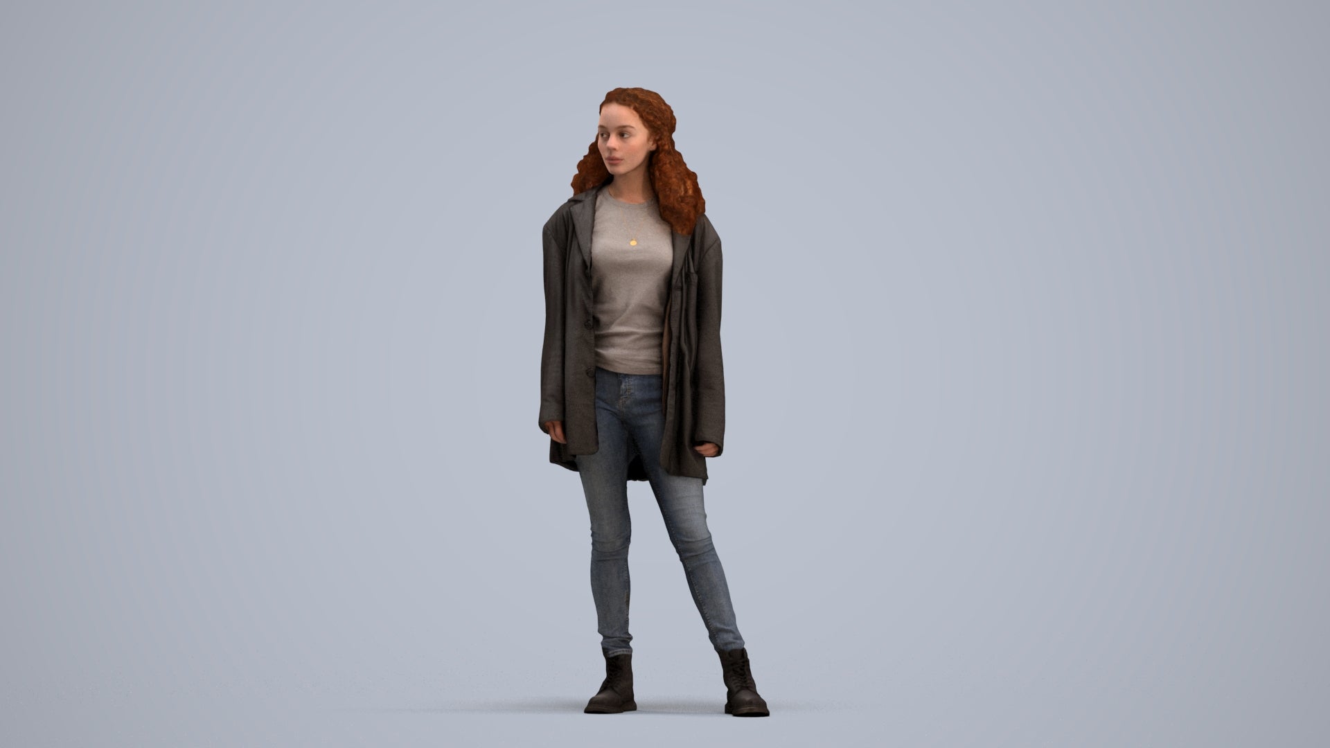 realistic 3D human woman casual standing, archviz people FBX OBJ for Blender, standing pose render