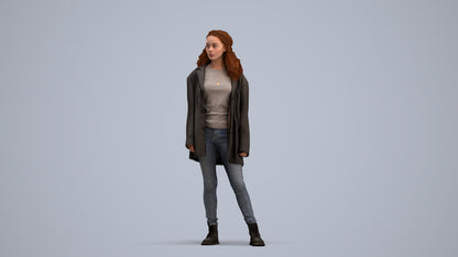 realistic 3D human woman casual standing, archviz people FBX OBJ for Blender, standing pose render