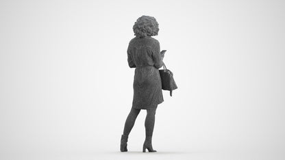 3D scanned woman standing casual, photorealistic archviz people for Enscape and SketchUp, wireframe front view