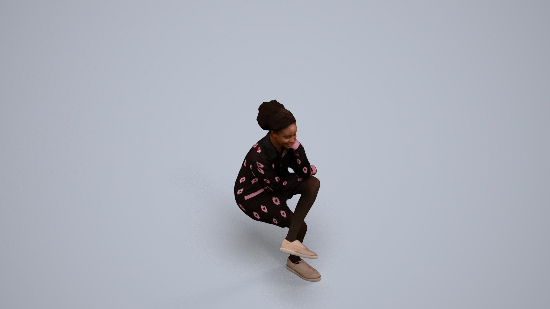 realistic 3D human woman casual sitting, archviz people FBX OBJ for Blender, back view render