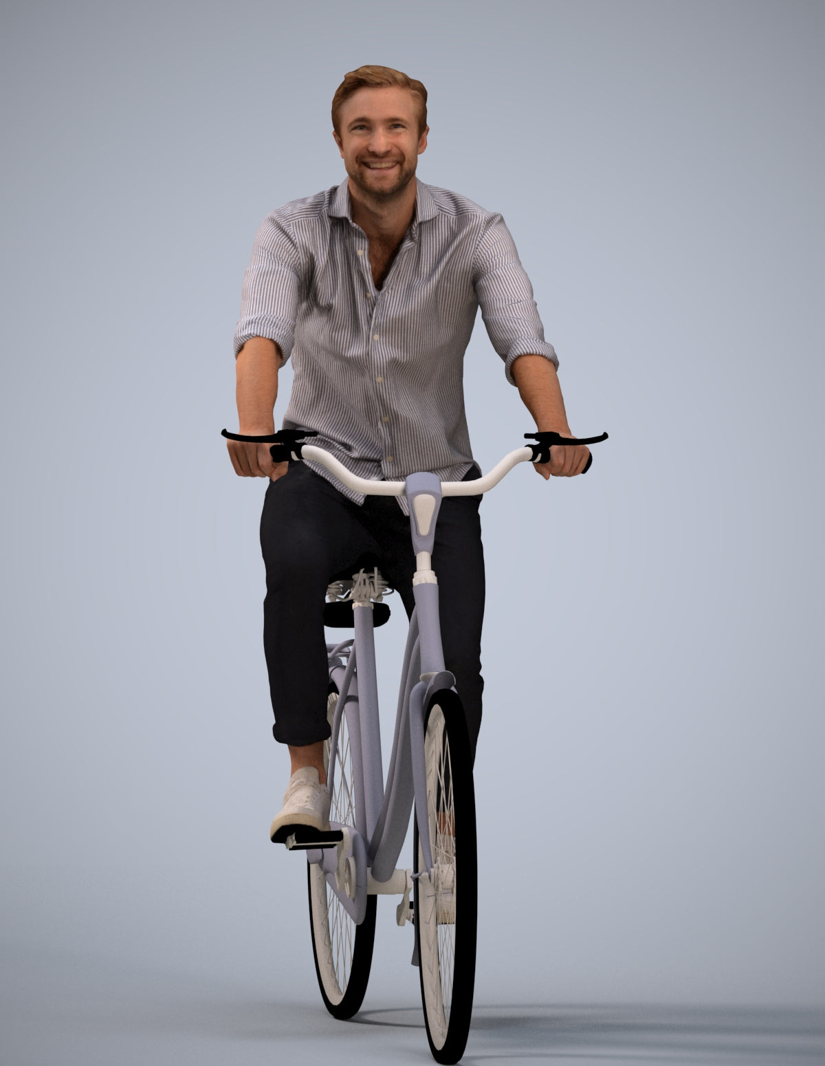 realistic 3D man casual cycling, scanned archviz people for Blender and 3ds Max