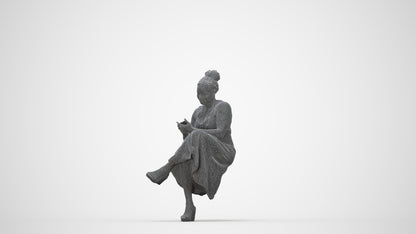 realistic 3D woman casual sitting, scanned archviz people for Blender and 3ds Max, wireframe back view
