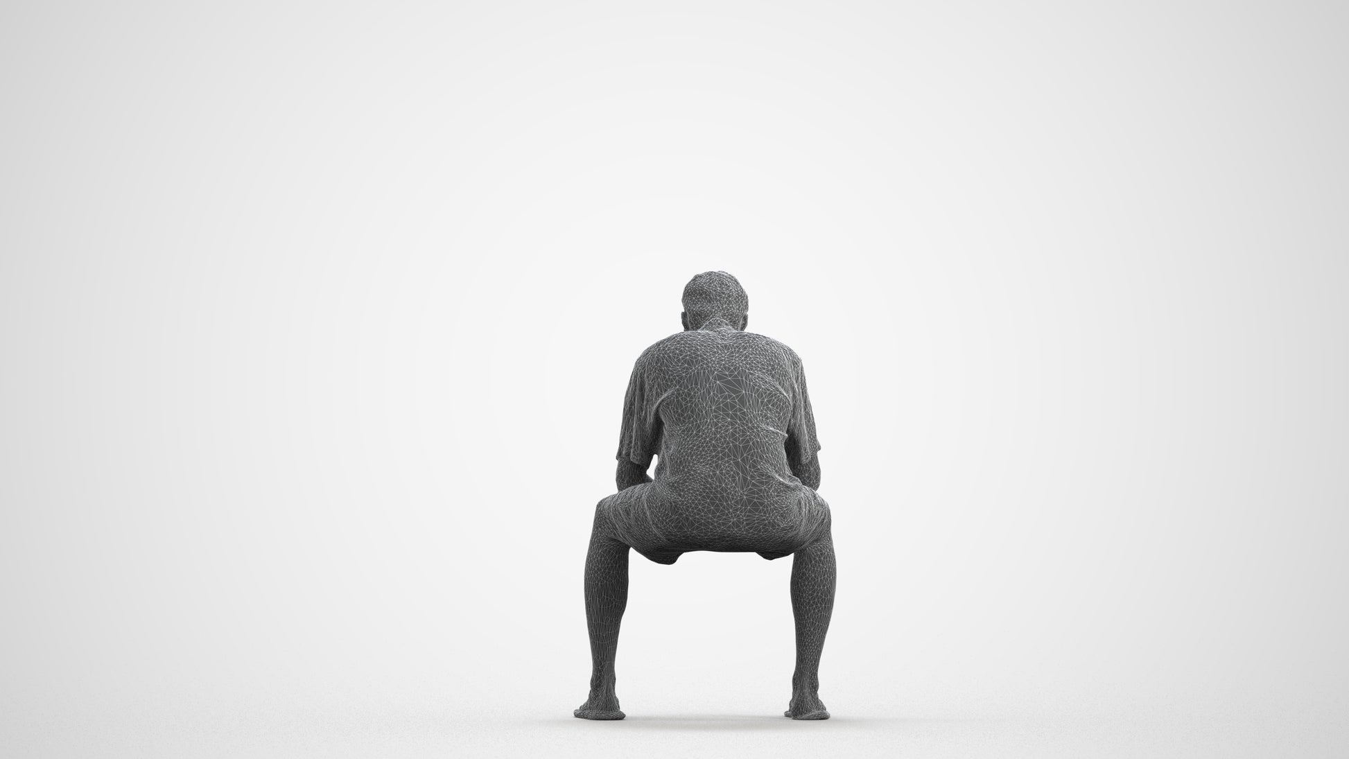 realistic 3D human man casual sitting, archviz people FBX OBJ for Blender, wireframe front view
