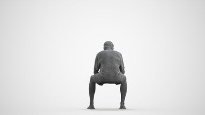 realistic 3D human man casual sitting, archviz people FBX OBJ for Blender, wireframe front view