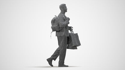 realistic 3D human man casual shopping, archviz people FBX OBJ for Blender, wireframe side view