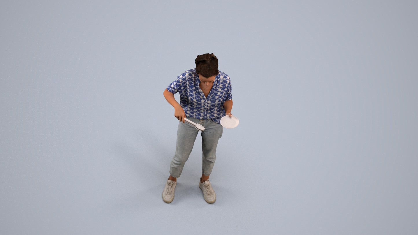 scanned 3D woman casual standing, photogrammetry people for Enscape and V-Ray, back view render