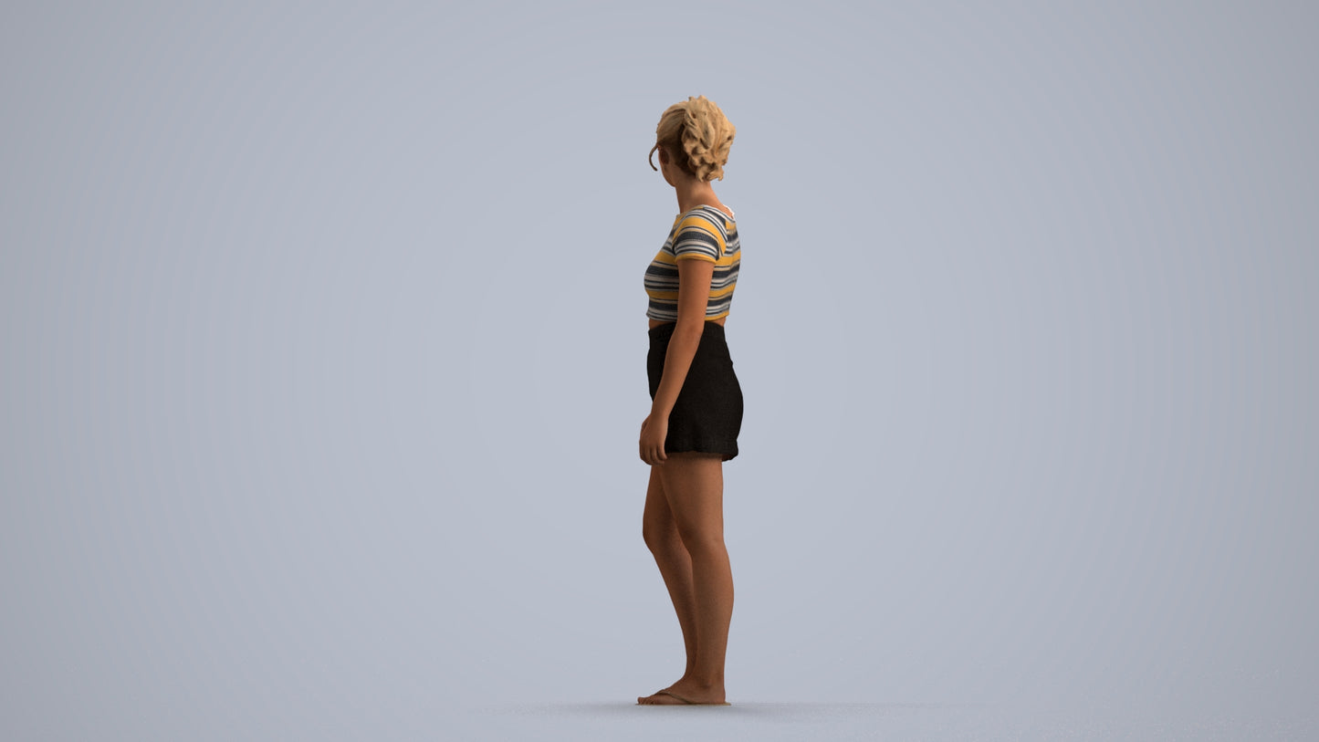 realistic 3D people woman casual standing, render-ready for V-Ray and Corona, FBX OBJ, front view render