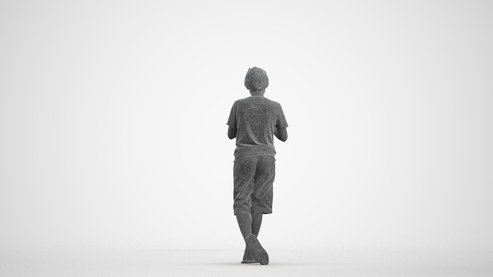 scanned 3D boy casual kids, photogrammetry people for Enscape and V-Ray, wireframe front view