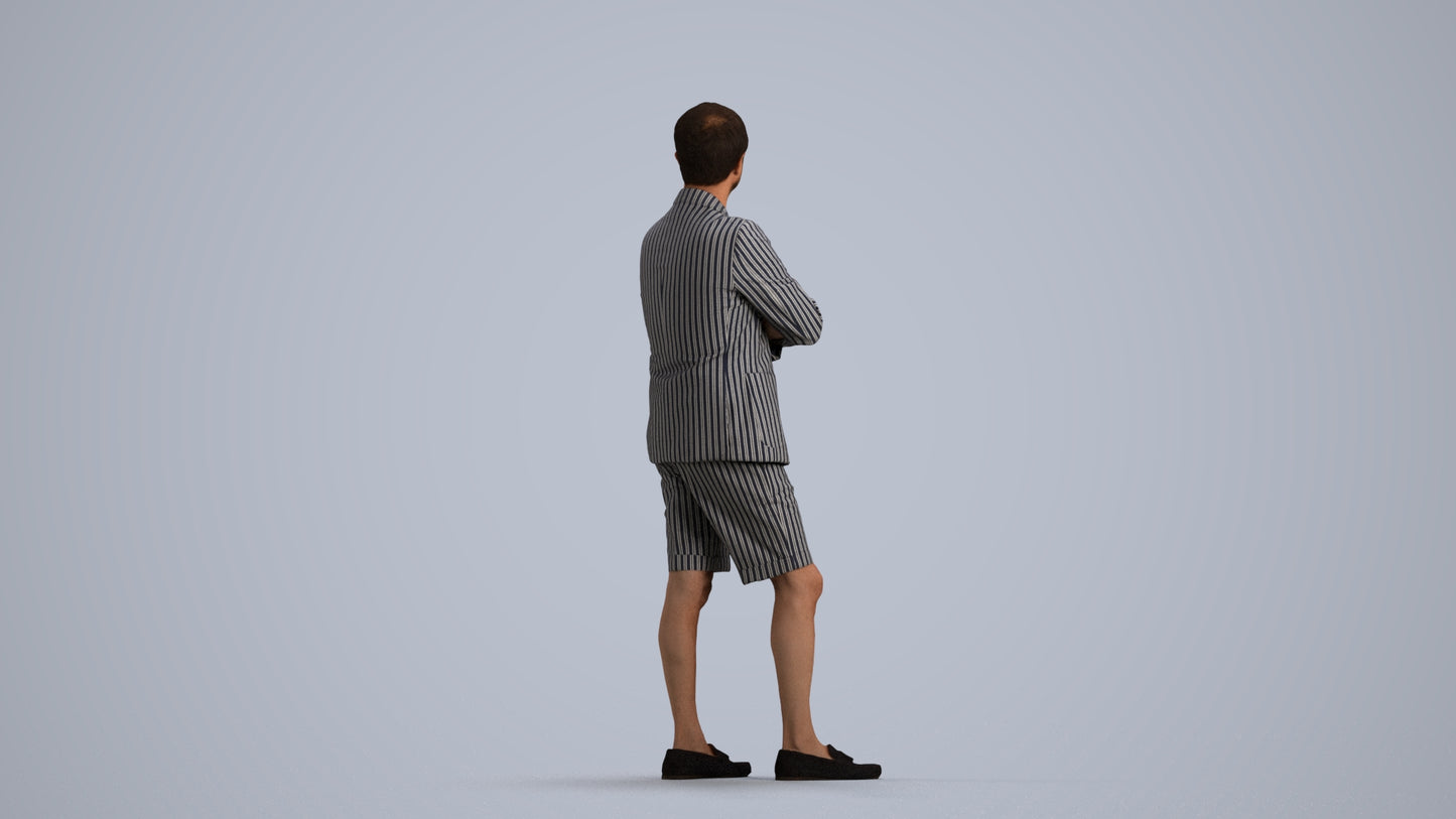 3D human model man business standing, photogrammetry scanned person for archviz, front view render