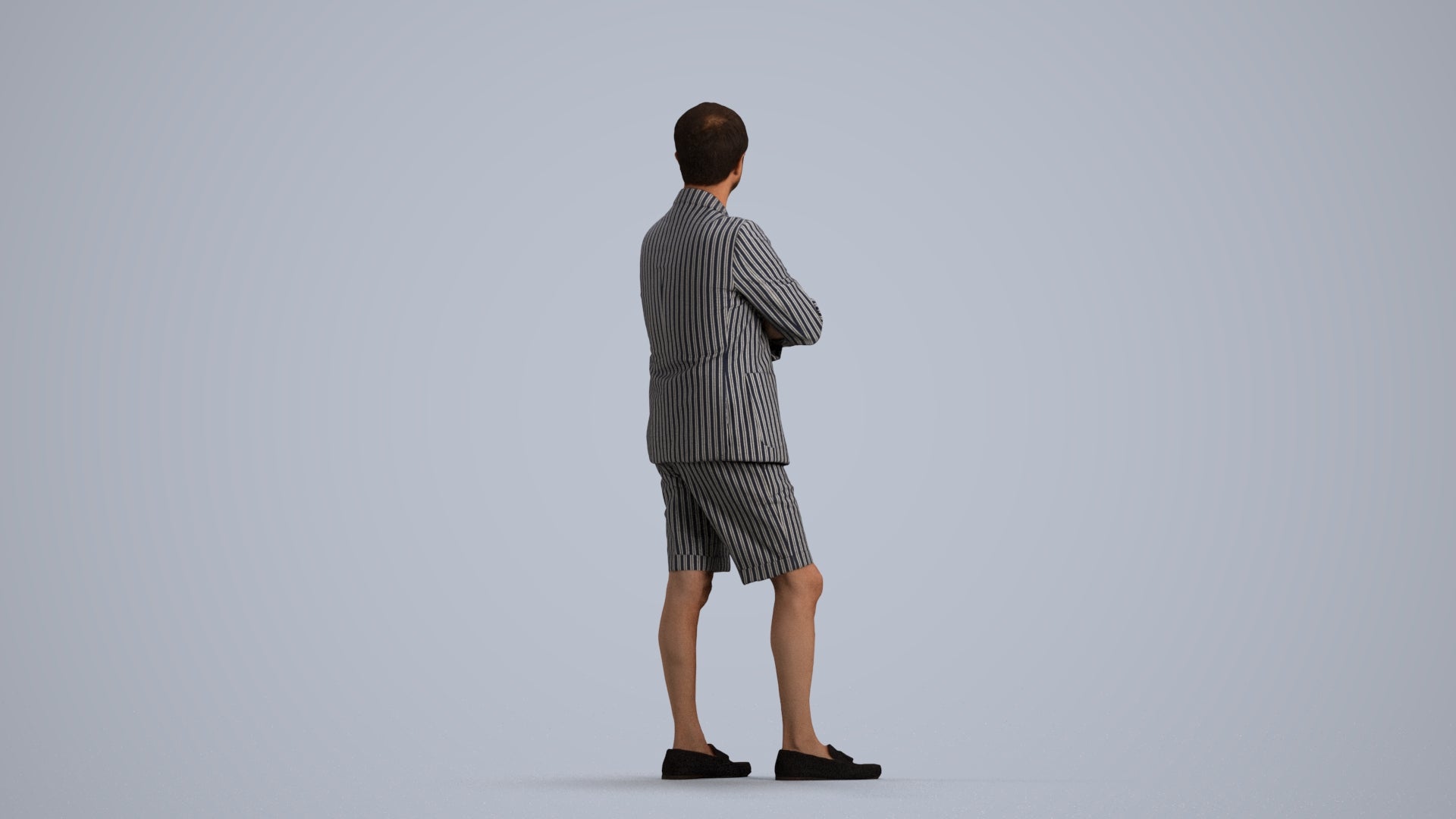 3D human model man business standing, photogrammetry scanned person for archviz, front view render