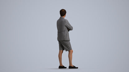 3D human model man business standing, photogrammetry scanned person for archviz, front view render