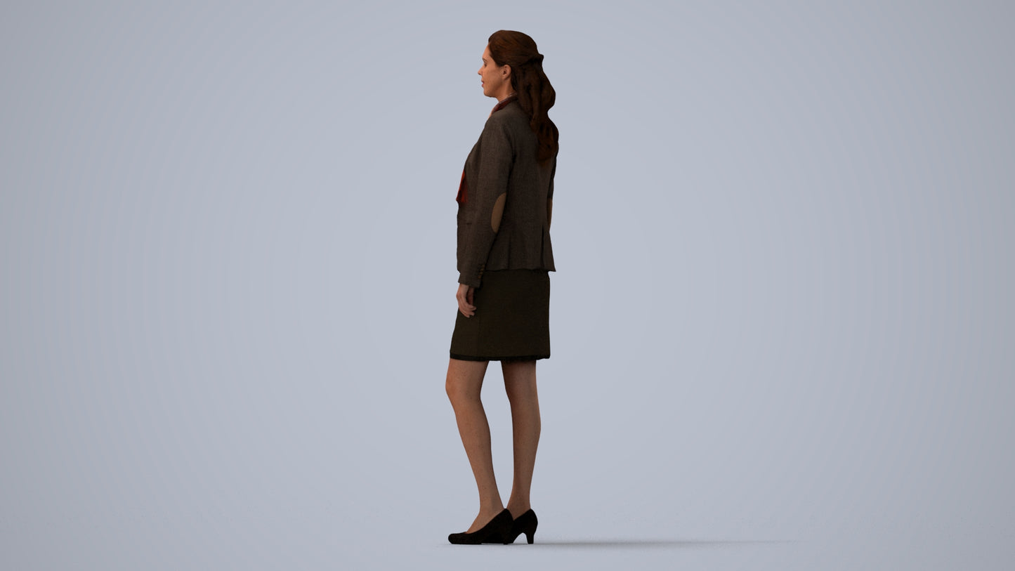 realistic 3D human woman business, archviz people FBX OBJ for Blender, three-quarter view render