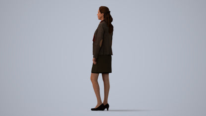 realistic 3D human woman business, archviz people FBX OBJ for Blender, three-quarter view render