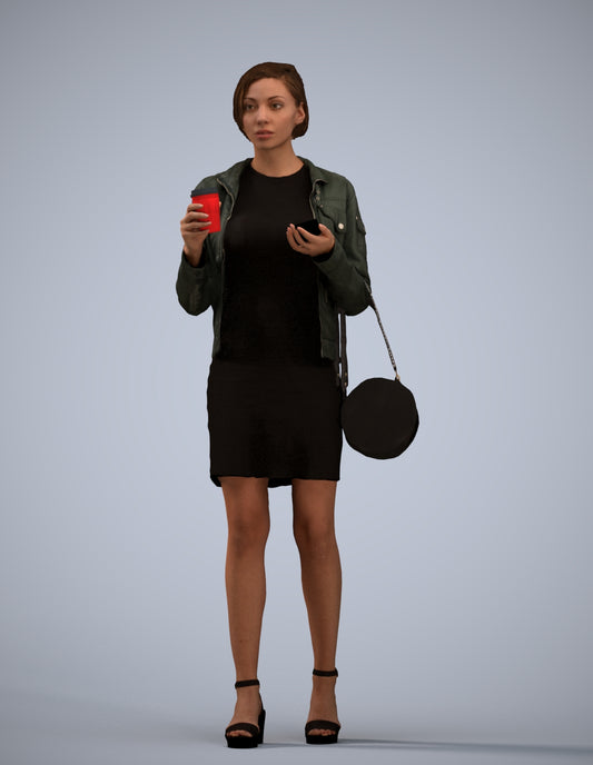 realistic 3D human woman casual standing, archviz people FBX OBJ for Blender