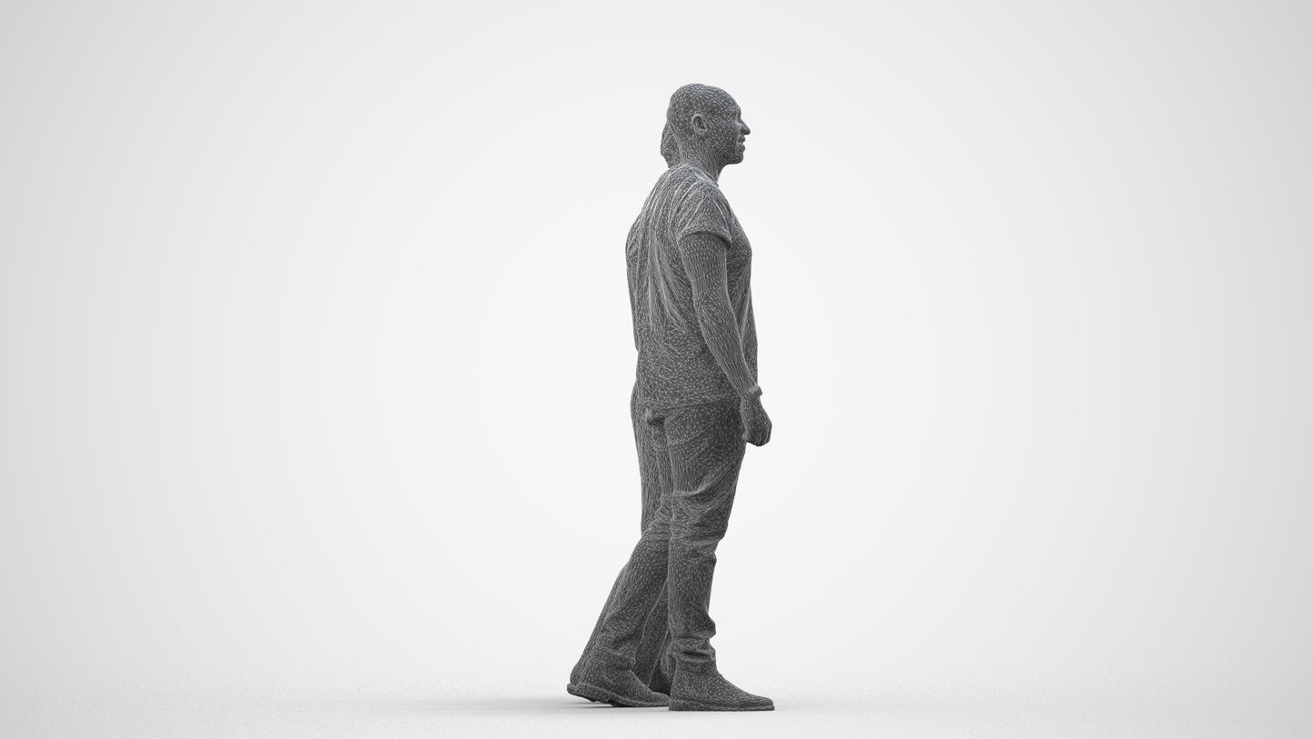 3D people model woman casual couple, scanned human for 3ds Max rendering, wireframe side view