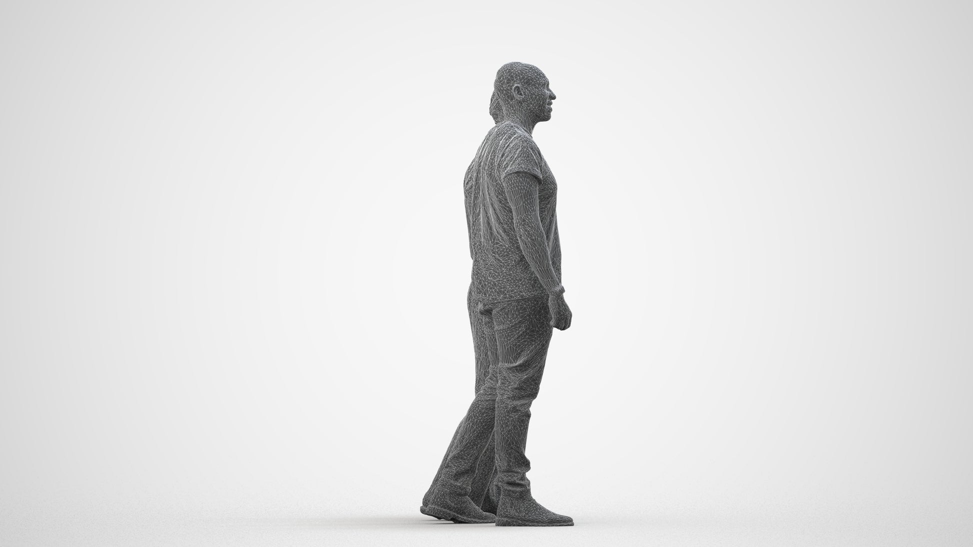 3D people model woman casual couple, scanned human for 3ds Max rendering, wireframe side view