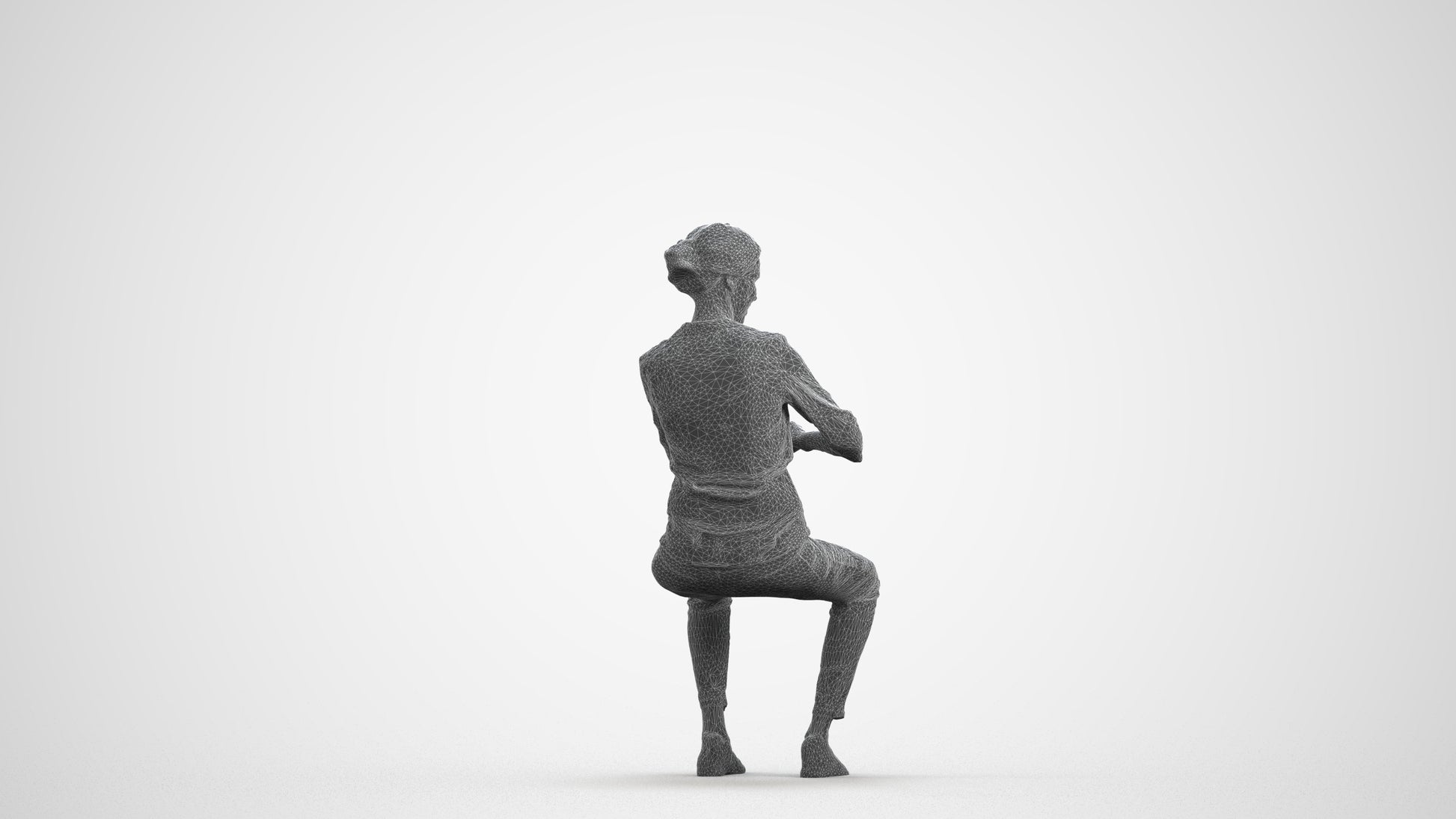 realistic 3D human woman casual sitting, archviz people FBX OBJ for Blender, wireframe front view