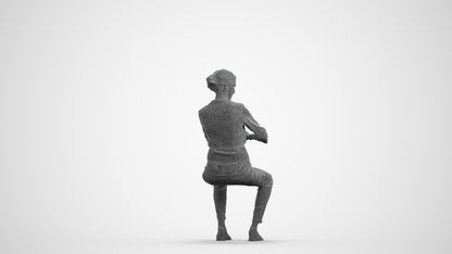 realistic 3D human woman casual sitting, archviz people FBX OBJ for Blender, wireframe front view
