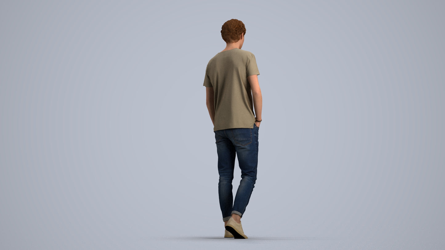 realistic 3D people man casual walking, render-ready for V-Ray and Corona, FBX OBJ, front view render