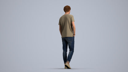 realistic 3D people man casual walking, render-ready for V-Ray and Corona, FBX OBJ, front view render