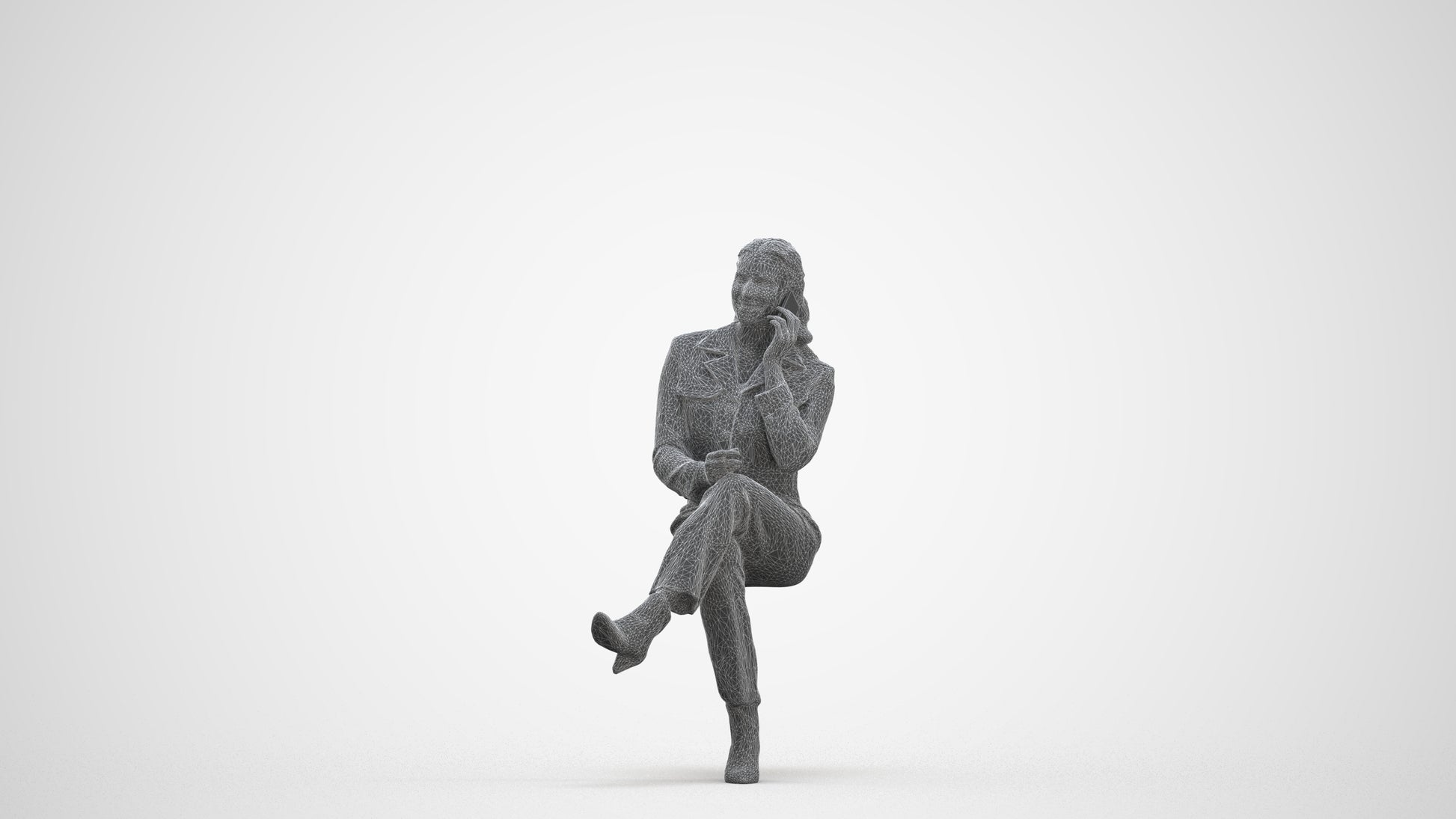 realistic 3D human woman business sitting, archviz people FBX OBJ for Blender, three-quarter front view render