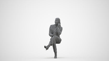 realistic 3D human woman business sitting, archviz people FBX OBJ for Blender, three-quarter front view render