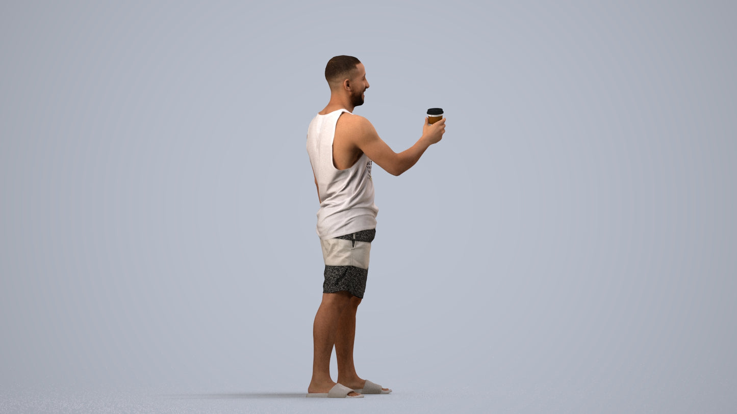 realistic 3D man standing, scanned archviz people for Blender and 3ds Max, side view render