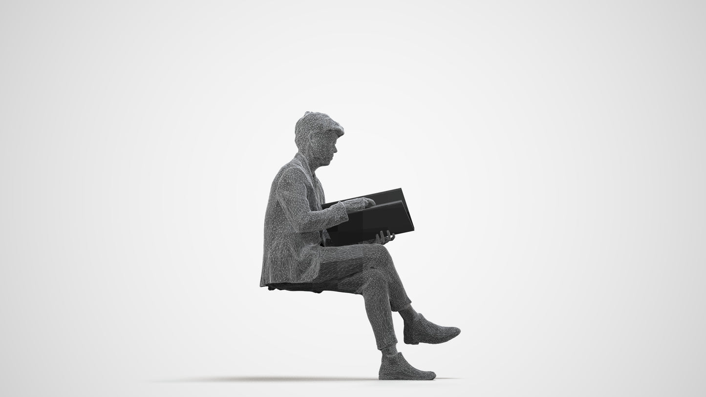 scanned 3D man business, photogrammetry people for Enscape and V-Ray, wireframe side view