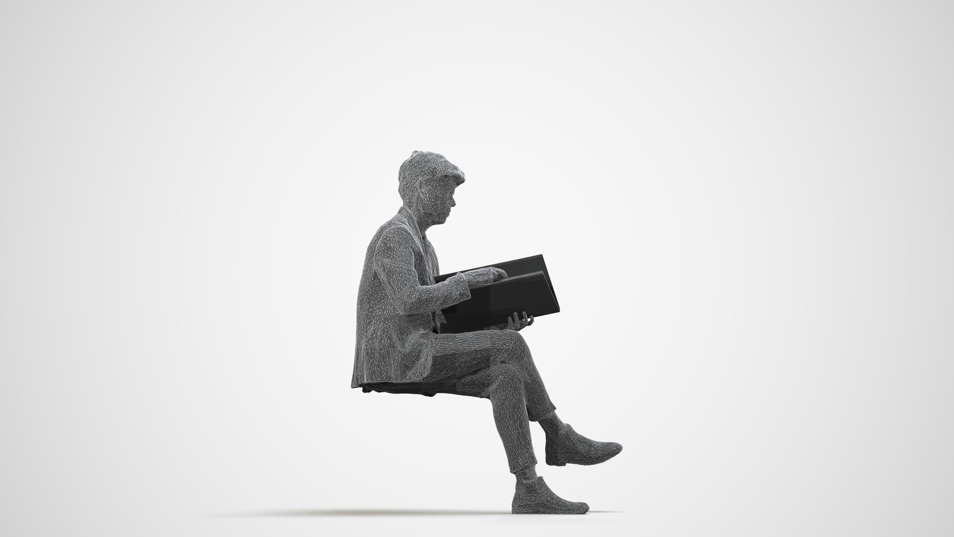 scanned 3D man business, photogrammetry people for Enscape and V-Ray, wireframe side view