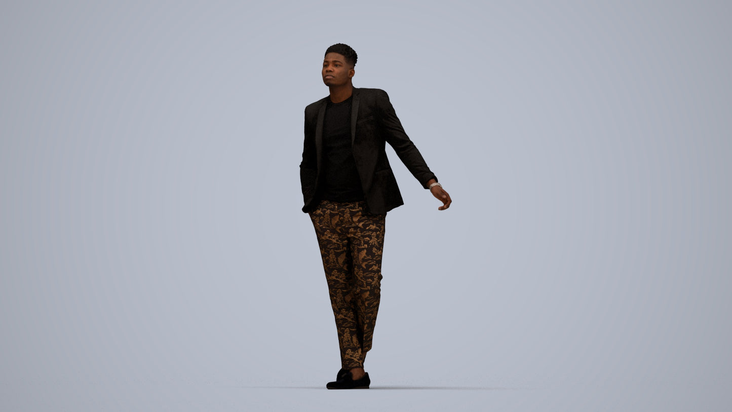 photogrammetry 3D man formal cycling, realistic human model archviz FBX, top-down view render