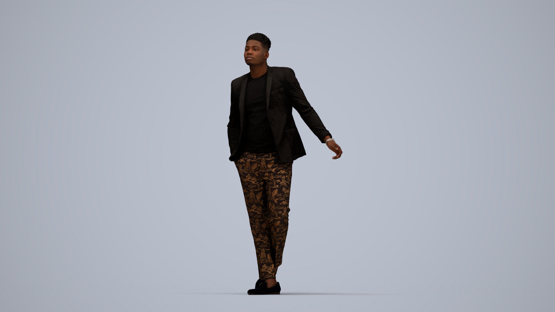 photogrammetry 3D man formal cycling, realistic human model archviz FBX, top-down view render