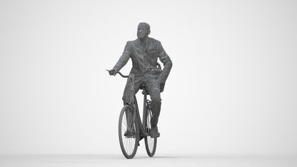 3D scanned man cycling business, photorealistic archviz people for Enscape and SketchUp, wireframe back view