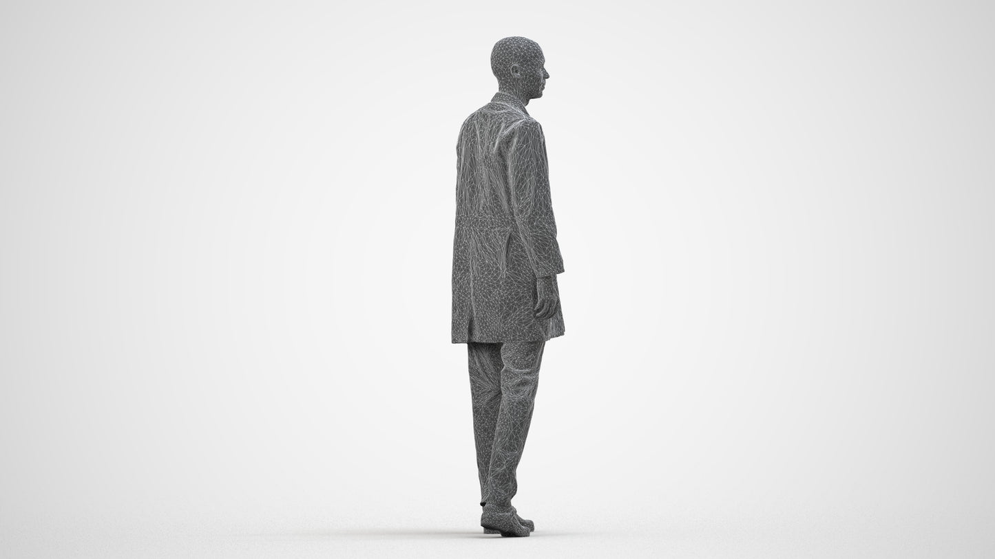 realistic 3D man medical, scanned archviz people for Blender and 3ds Max, wireframe side view
