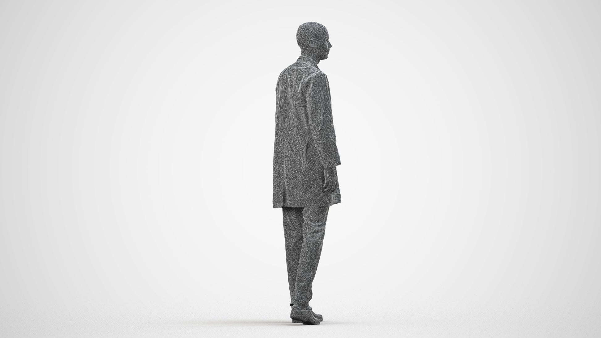 realistic 3D man medical, scanned archviz people for Blender and 3ds Max, wireframe side view