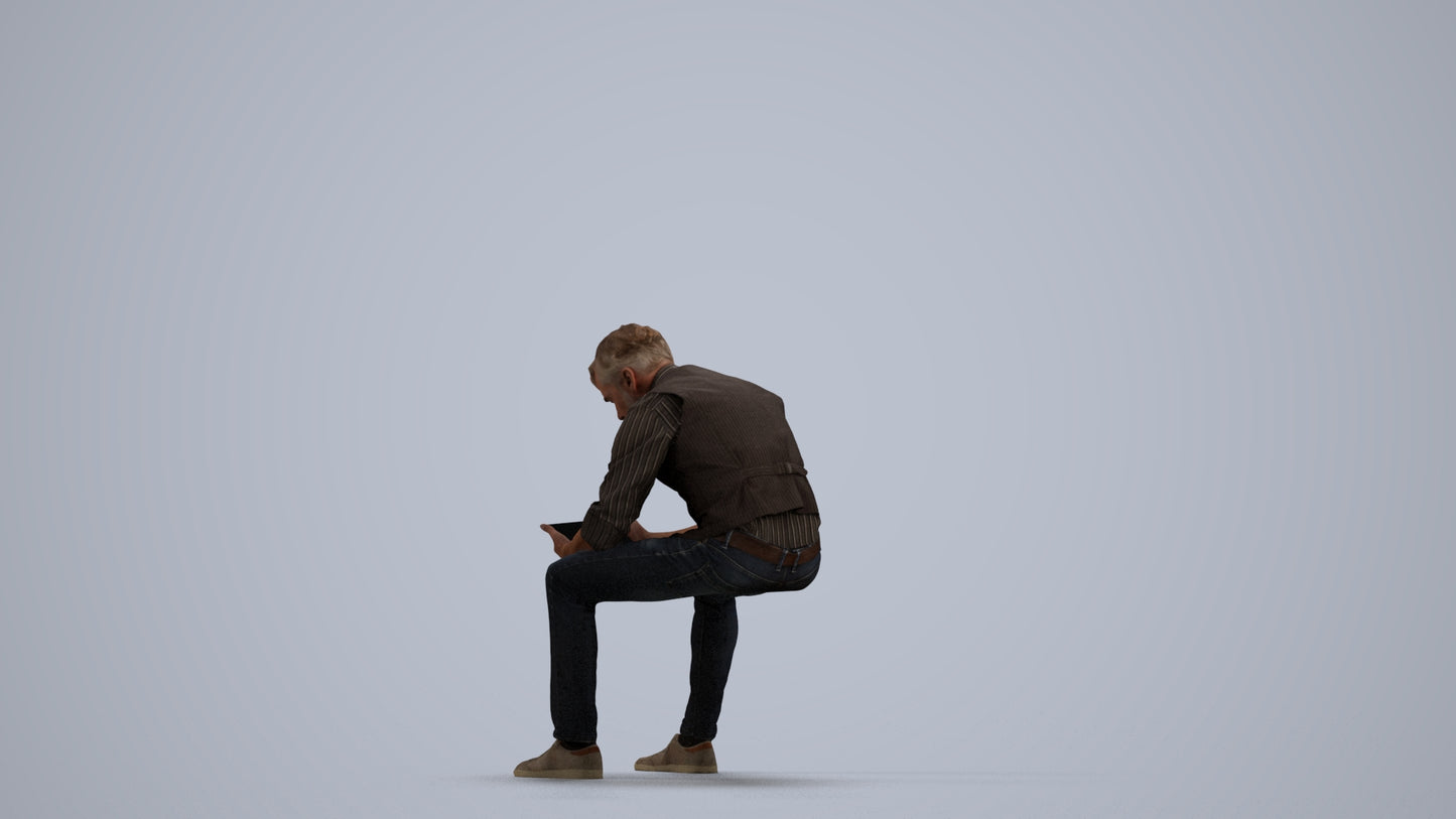 scanned 3D man casual sitting, photogrammetry people for Enscape and V-Ray, front view render