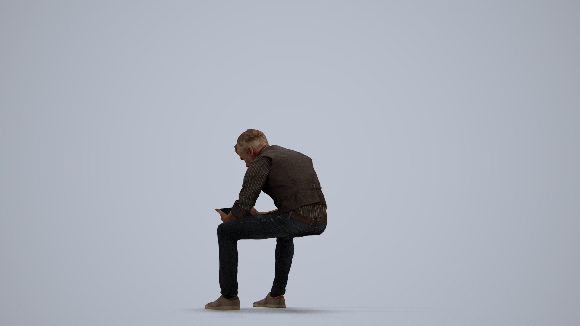 scanned 3D man casual sitting, photogrammetry people for Enscape and V-Ray, front view render