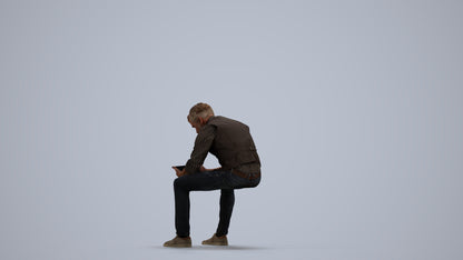 scanned 3D man casual sitting, photogrammetry people for Enscape and V-Ray, front view render