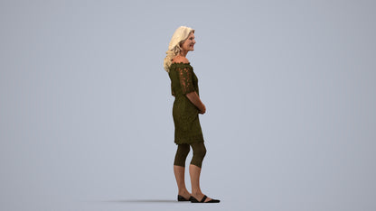 photogrammetry 3D senior woman casual standing, realistic human model archviz FBX, side view render