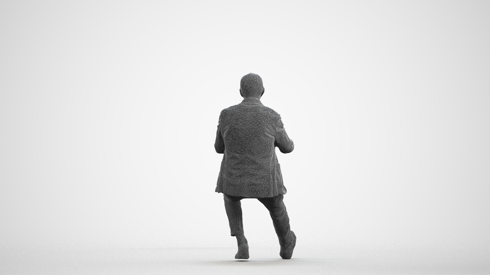 3D human model senior man business mix, photogrammetry scanned person for archviz, wireframe front view