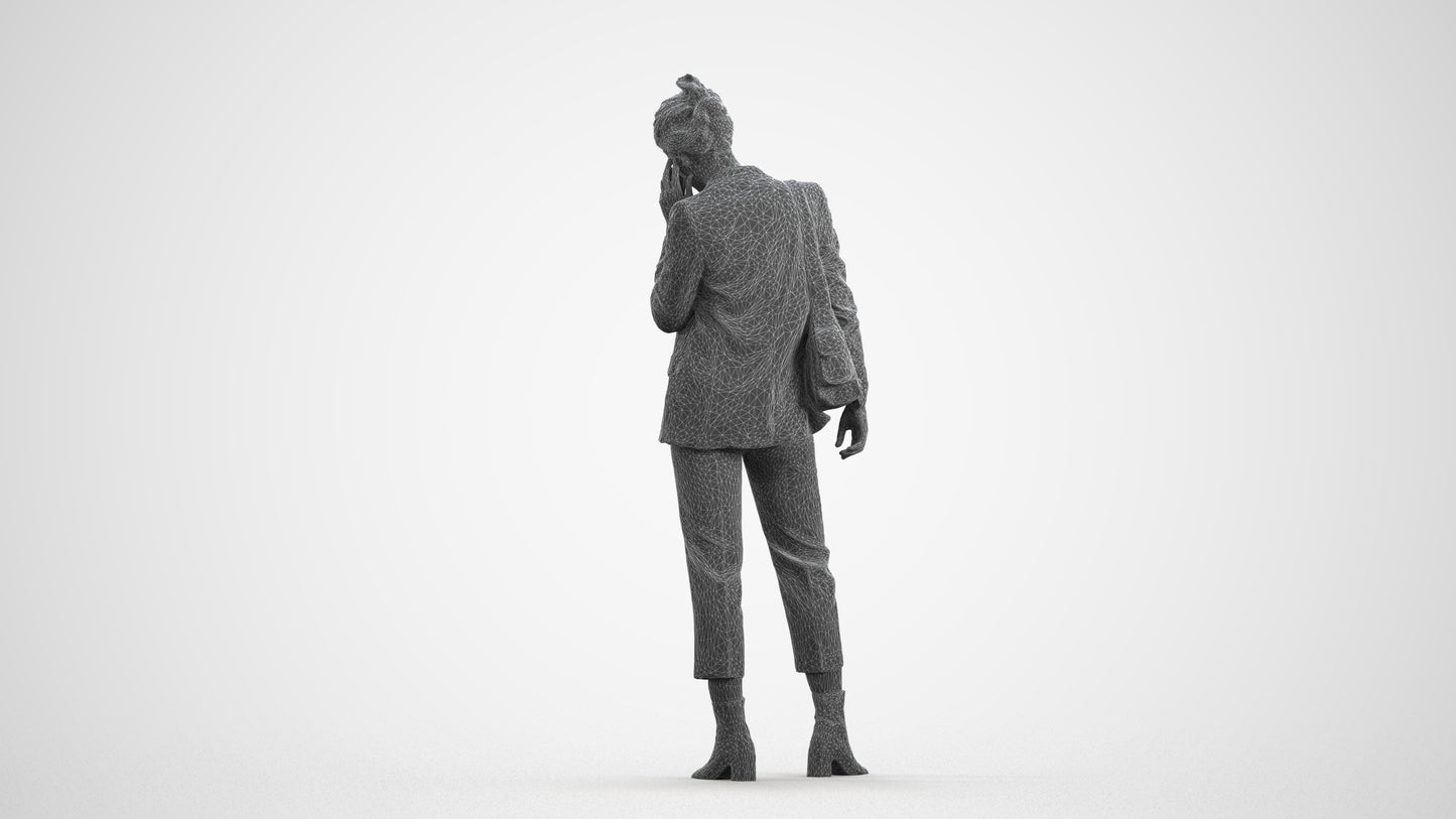 3D human model woman business standing, photogrammetry scanned person for archviz, wireframe front view