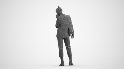 3D human model woman business standing, photogrammetry scanned person for archviz, wireframe front view