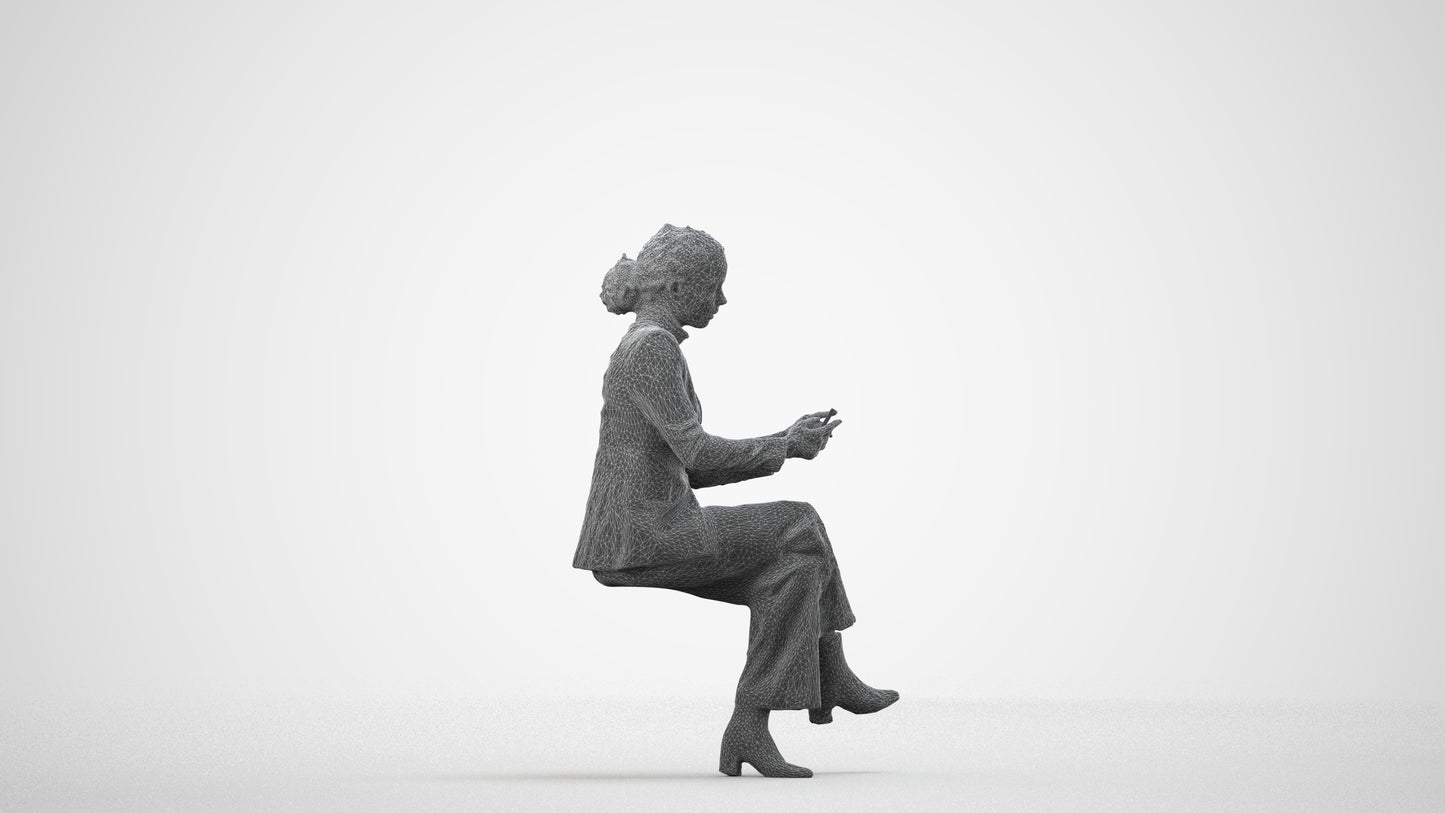 scanned 3D woman business, photogrammetry people for Enscape and V-Ray, wireframe side view