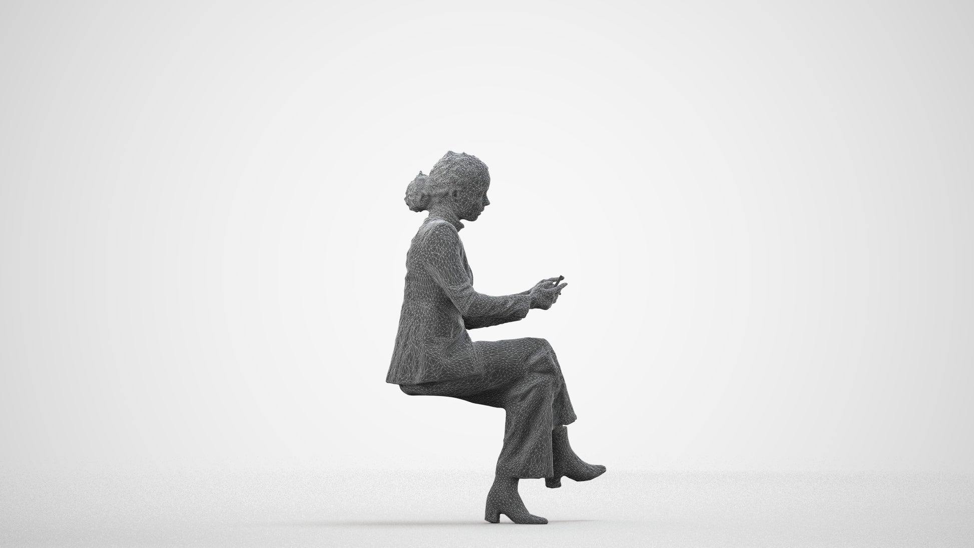 scanned 3D woman business, photogrammetry people for Enscape and V-Ray, wireframe side view
