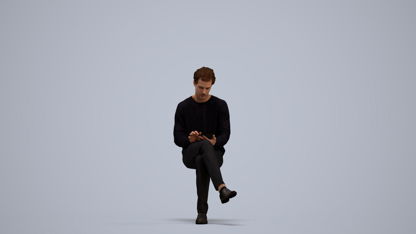 realistic 3D people man casual sitting, render-ready for V-Ray and Corona, FBX OBJ, standing pose render