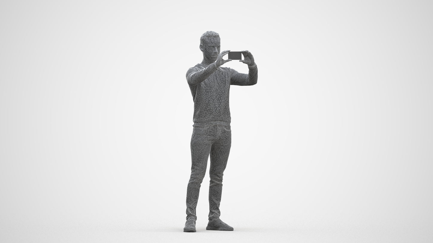 3D people model man casual standing, scanned human for 3ds Max rendering, three-quarter front view render