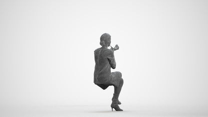 3D people model woman casual sitting, scanned human for 3ds Max rendering, wireframe front view