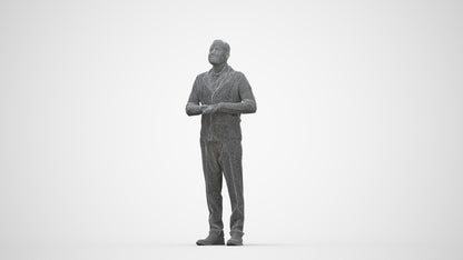 3D scanned man standing business, photorealistic archviz people for Enscape and SketchUp, wireframe back view