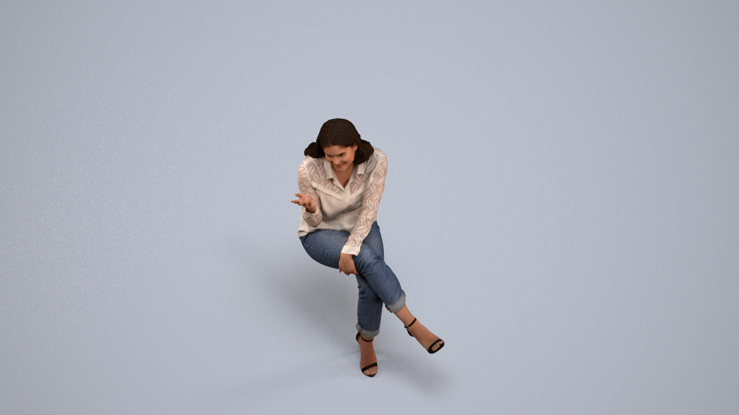 realistic 3D people woman casual sitting, render-ready for V-Ray and Corona, FBX OBJ, back view render