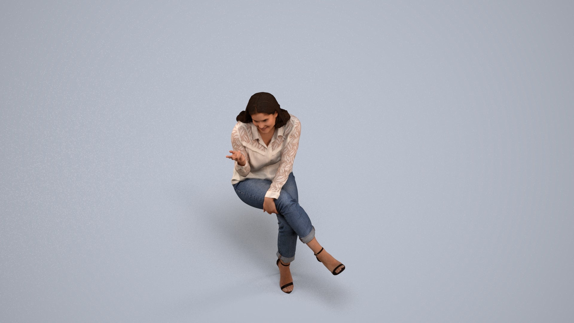 realistic 3D people woman casual sitting, render-ready for V-Ray and Corona, FBX OBJ, back view render